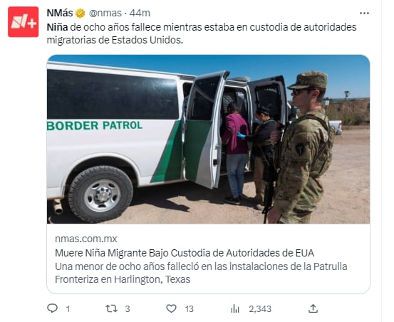 Muere niña migrante de ocho años bajo custodia de la Patrulla Fronteriza en Texas