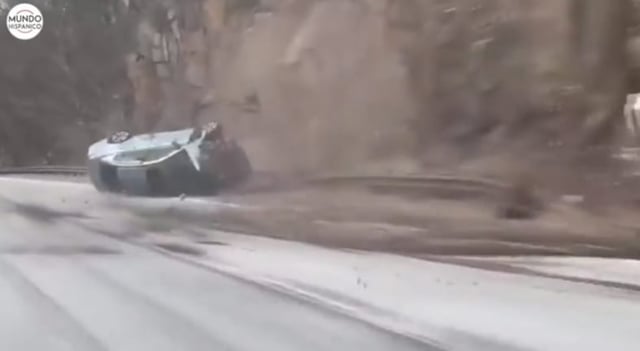 Karma comes for an aggressive driver weaving in and out of traffic
