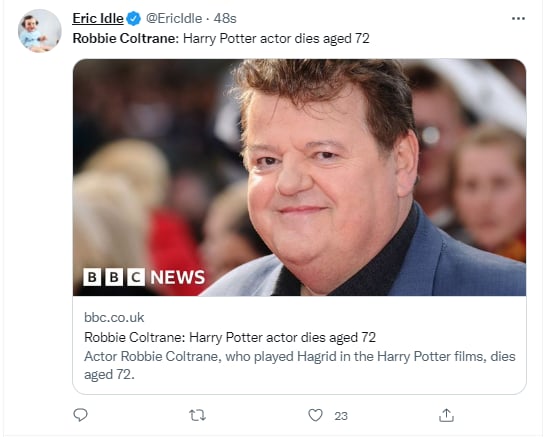 Muere el actor Robbie Coltrane a los 72 años