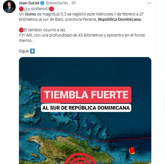 Confirman fuerte sismo en República Dominicana