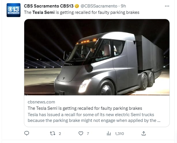 Ha habido numerosos informes de camiones Tesla Semi que aparentemente se descomponen