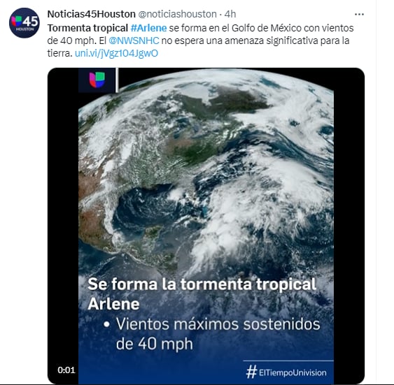 Tormenta tropical Arlene causa mal pronóstico de clima para Florida