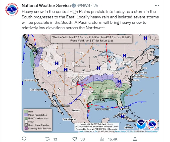 NWS: "Traerá fuertes nevadas a elevaciones relativamente bajas"