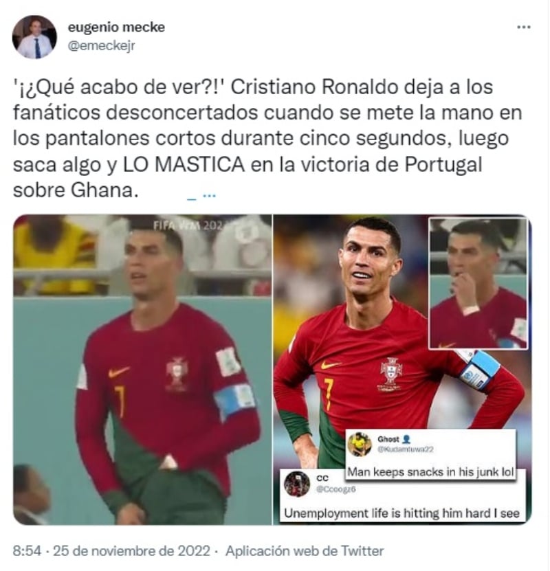 Cristiano Ronaldo baja shorts: Saca algo y lo mastica