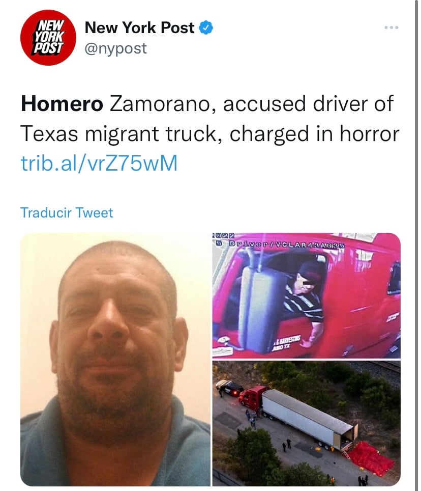 Imagen del chofer del tráiler lleno de inmigrantes