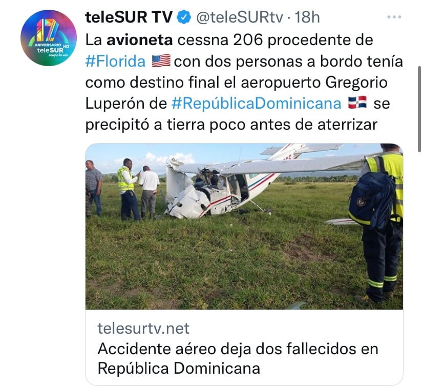 Avioneta de EE.UU accidentada en República Dominicana