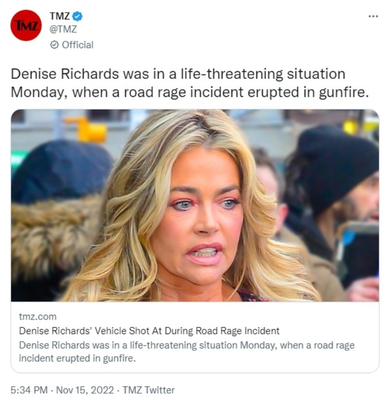 Denise Richards recibe disparos en carretera