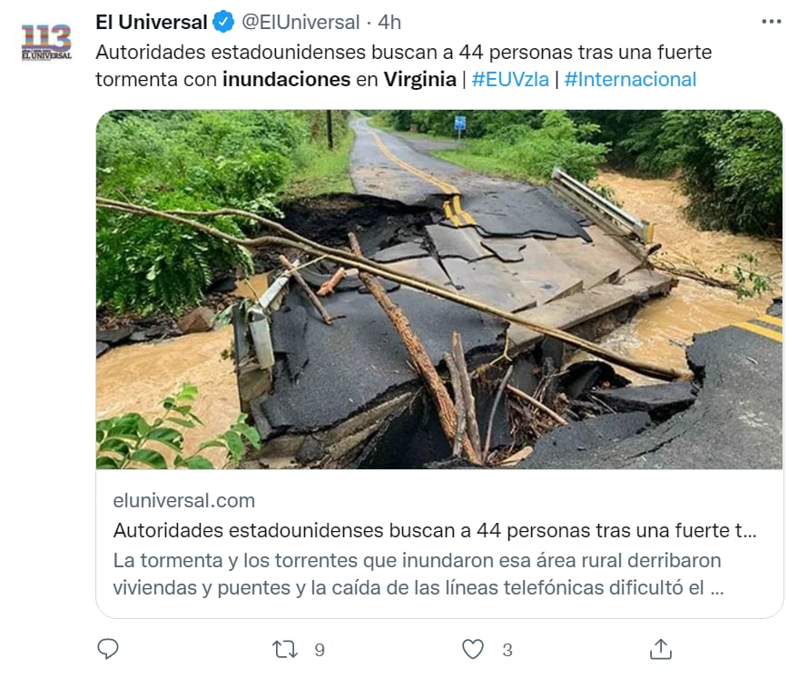Inundaciones tormentas Virginia
