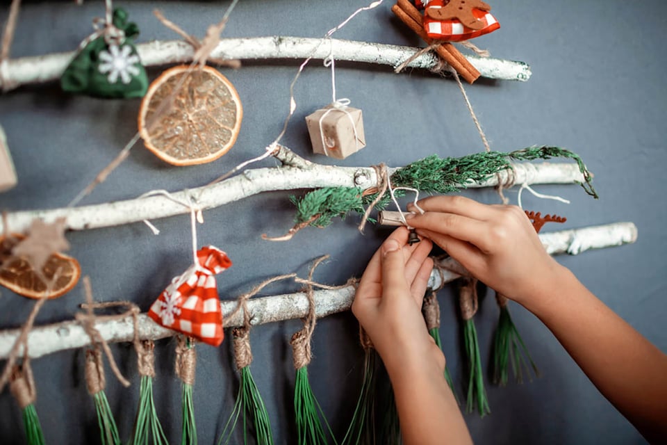 presente, caja, árbol alternativo, ramas, decorado