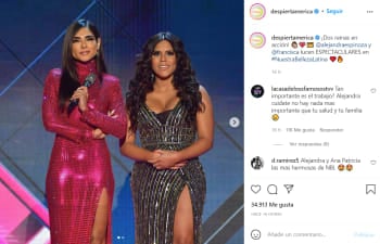 Alejandra Espinoza appears with Francisca hosting the program "Our Latin Beauty"