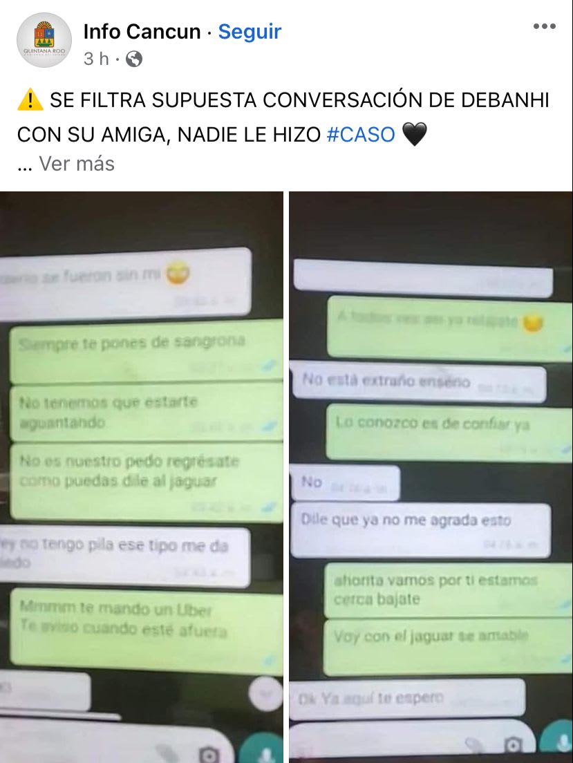 What did the messages of Debanhi Escobar's alleged WhatsApp conversation say?