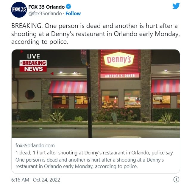 tiroteo mortal restaurante Denny's Orlando