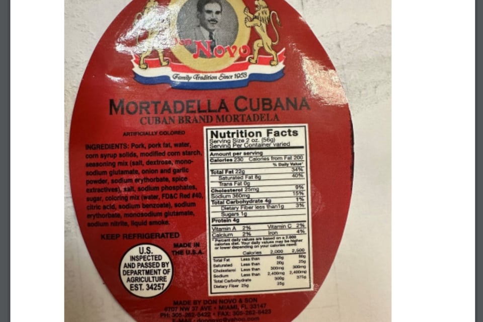 Recall de productos Don Novo, productos, Don Novo, Publix, Estados Unidos
