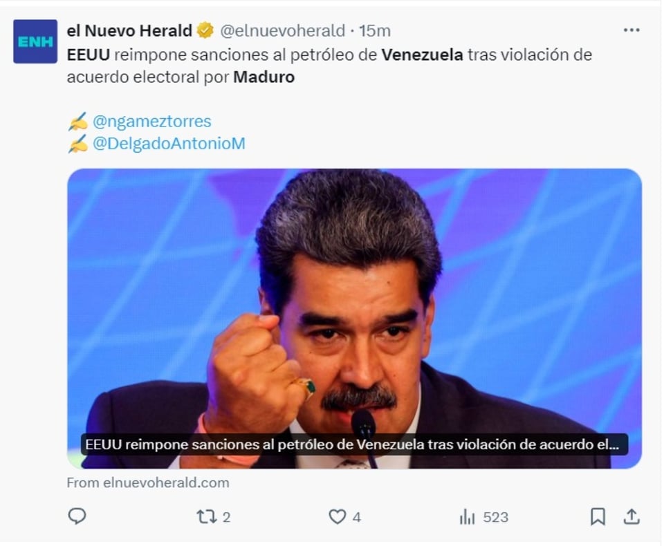 EEUU sanciones Venezuela, Acuerdos de Barbados, oposición antichavista, elecciones, MundoNOW