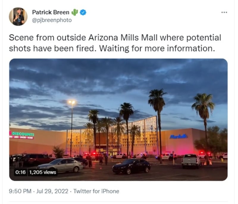 Evacuan Arizona Mills Mall: Posible 'tirador activo'
