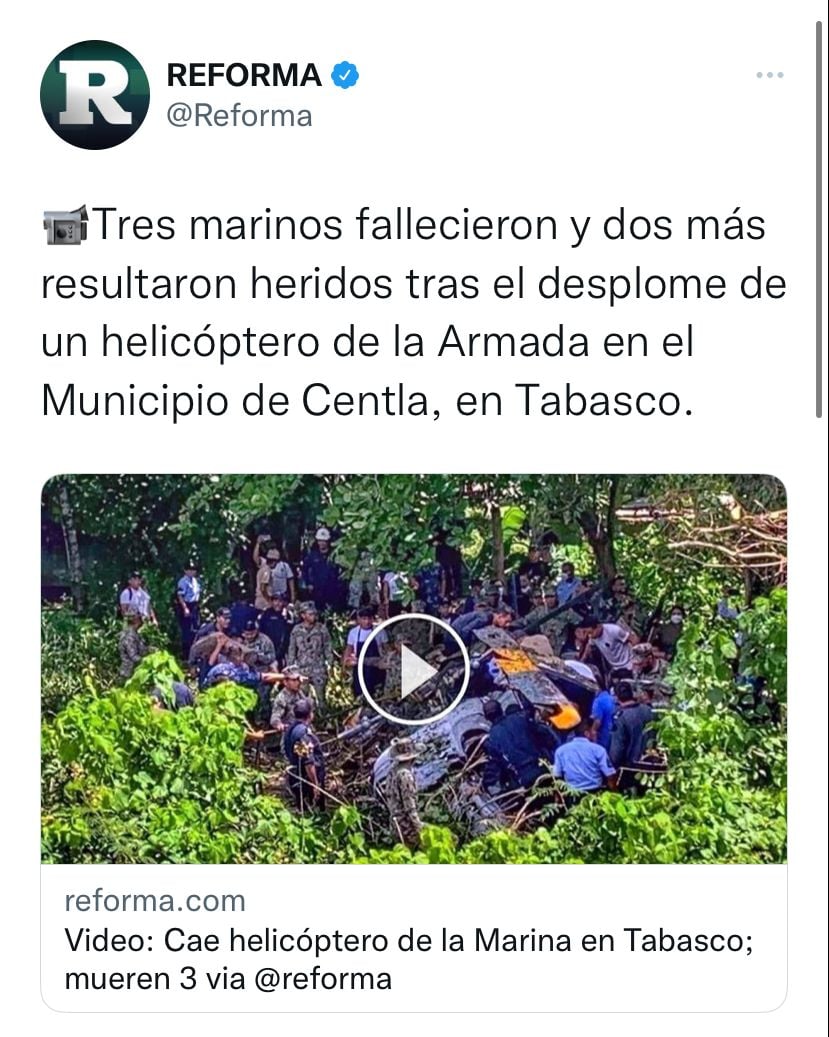 Tres muertos por desplome de otro helicóptero