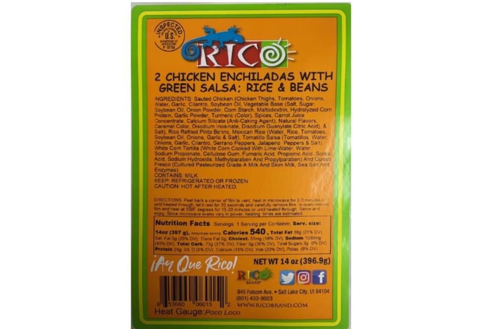 Enchilada Recall, Enchiladas, Cheese, Rico Brand, United States