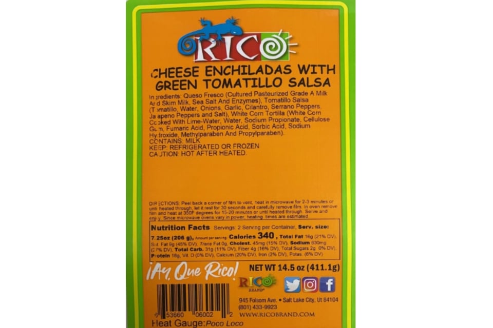 Recall, Enchiladas, Cheese, Rico Brand, United States