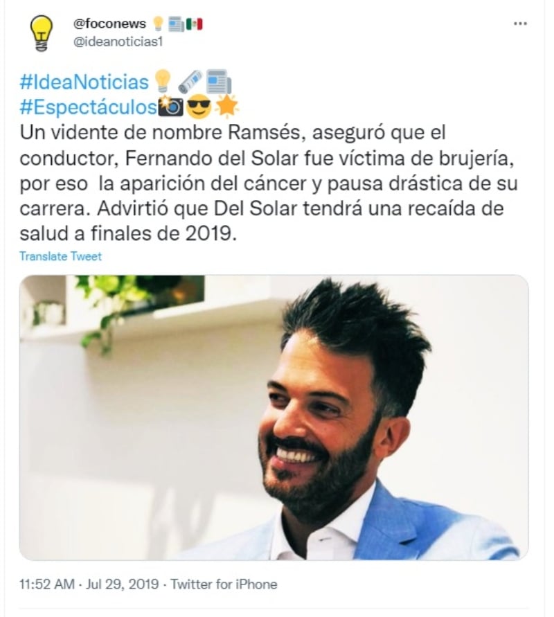 ¿Fernando del Solar sufrió brujería?