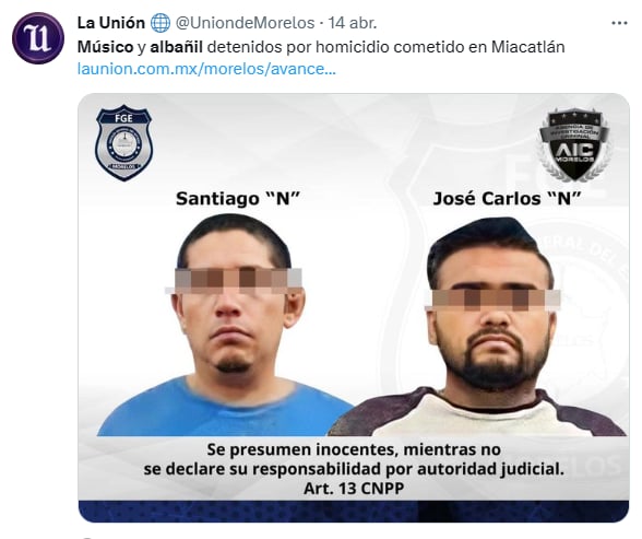Detienen músico mimoso homicidio