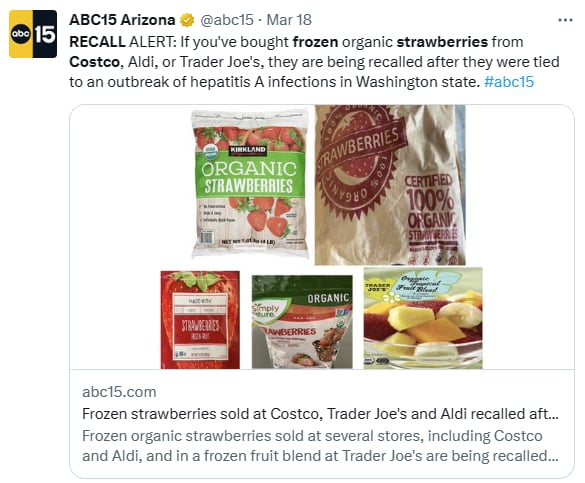 Hepatitis recall fresas Costco