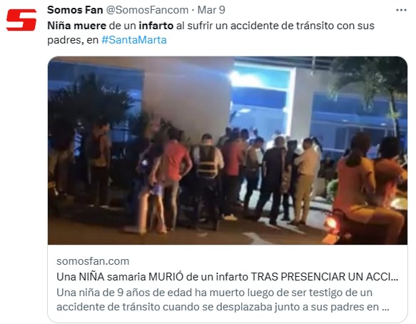 Niña muere infarto choque