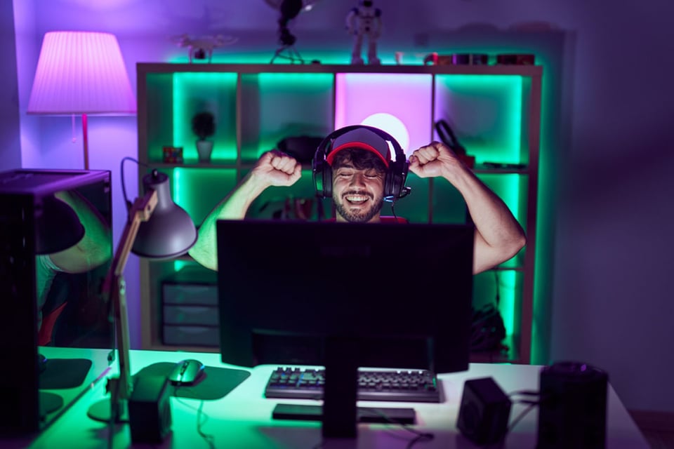 Happy video gaming man