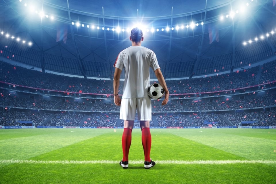 futbolista, campo, público, juego, mundonow