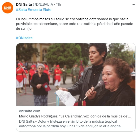 Muere cantante Gladys Rodríguez
