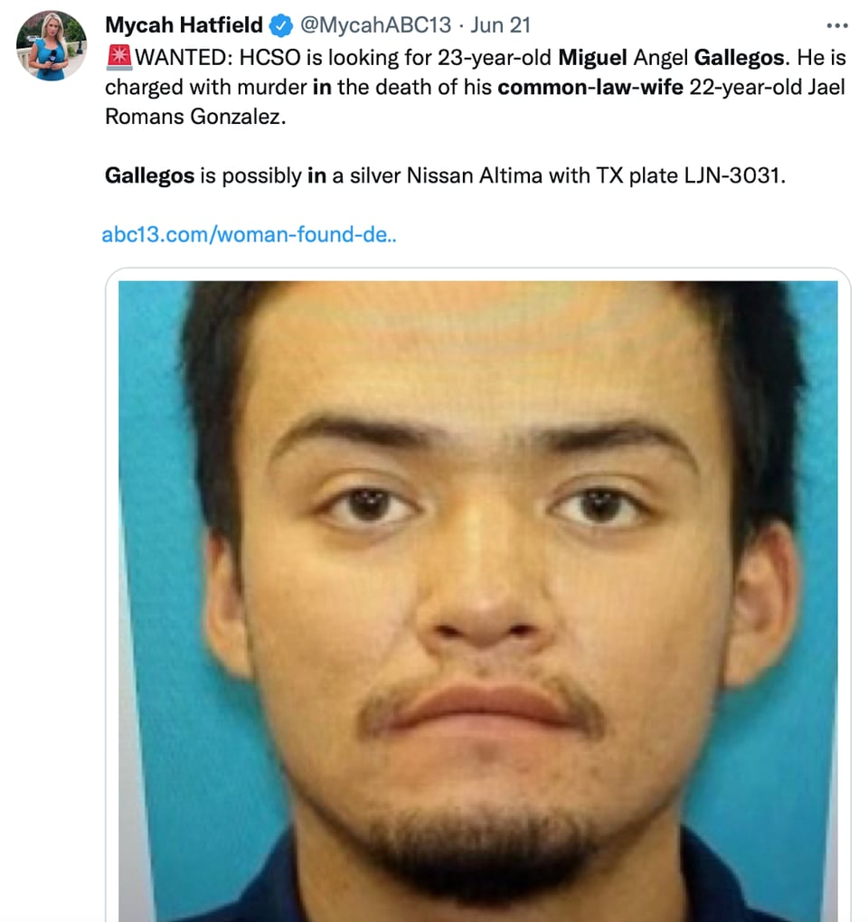 Gallegos escapa de Texas tras el crimen