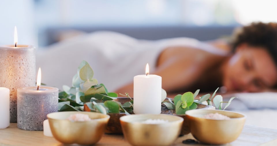 Relax, spa and zen, woman with candles, for beauty, physical