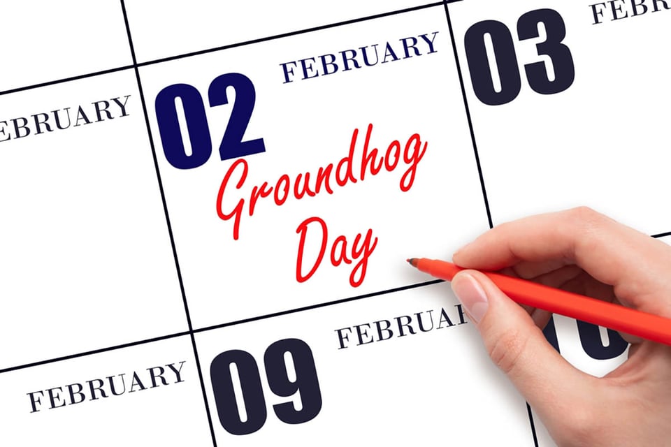2 de febrero, calendario, mano, escritura, fecha, dia de la marmota