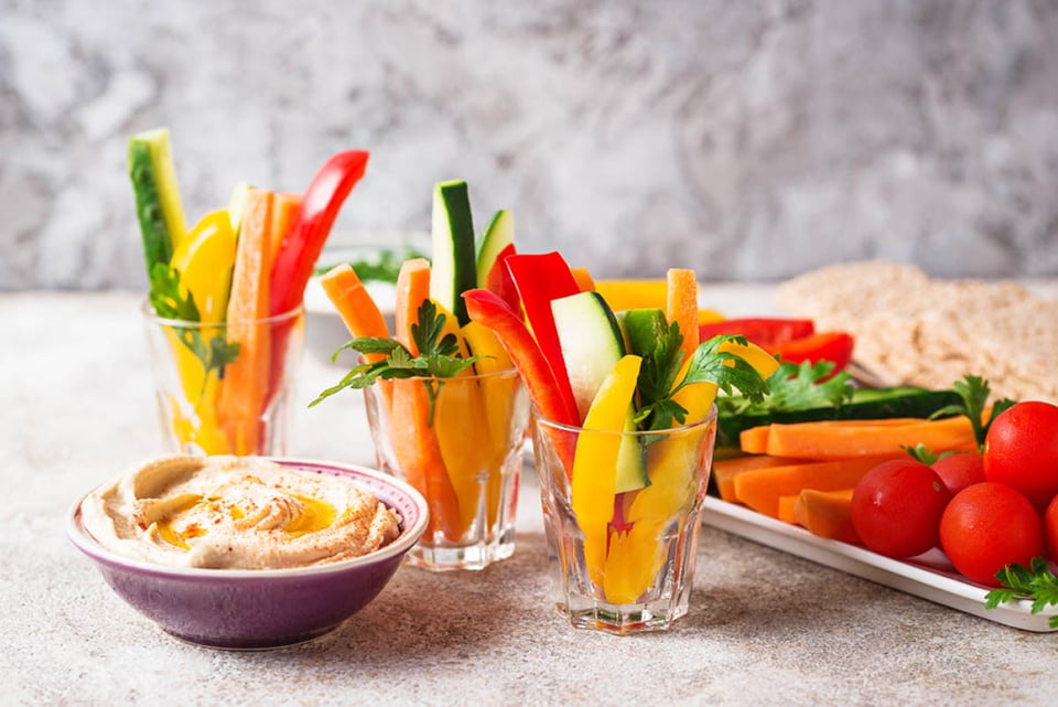 Snacks, vegetable sticks, hummus