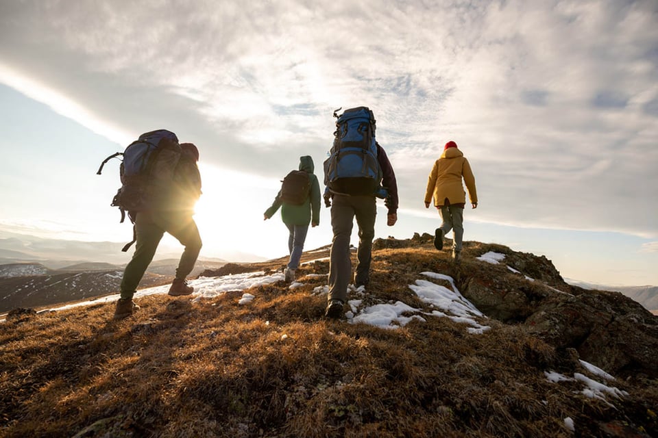 hikers, holicay, backpacks, walk, sunset
