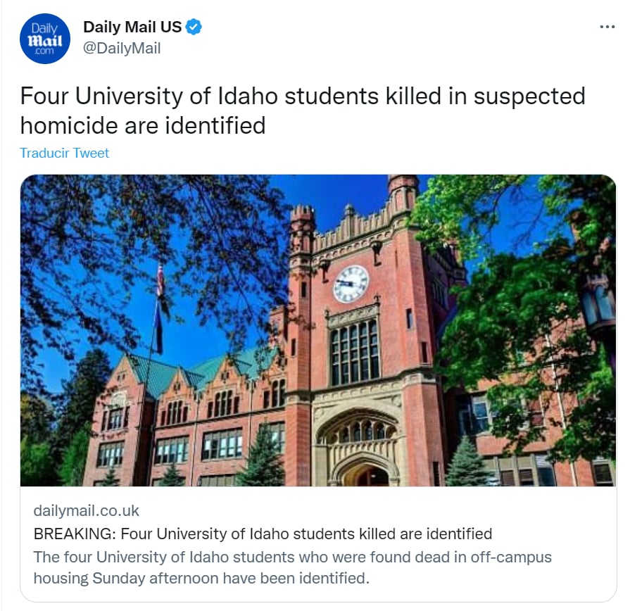 Identifican muertos Universidad Idaho
