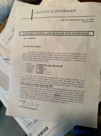 Carta de desalojo de Jeffrey Gentrey 