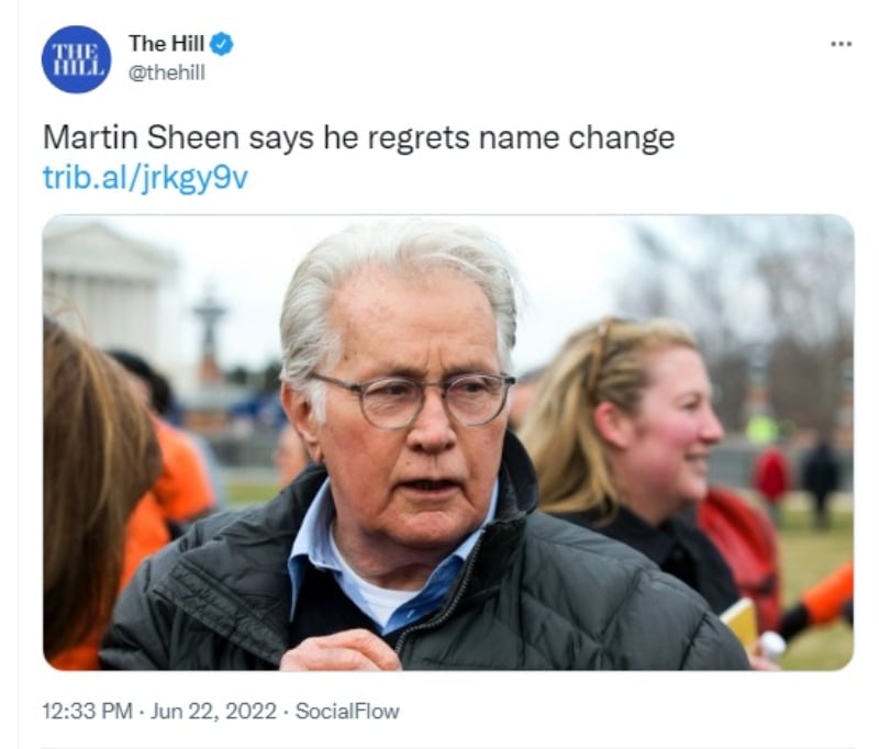 Martin Sheen se arrepiente por su cambio de nombre