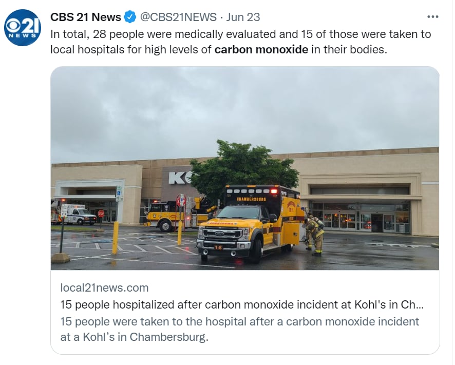 Fuga monóxido carbono Kohl's