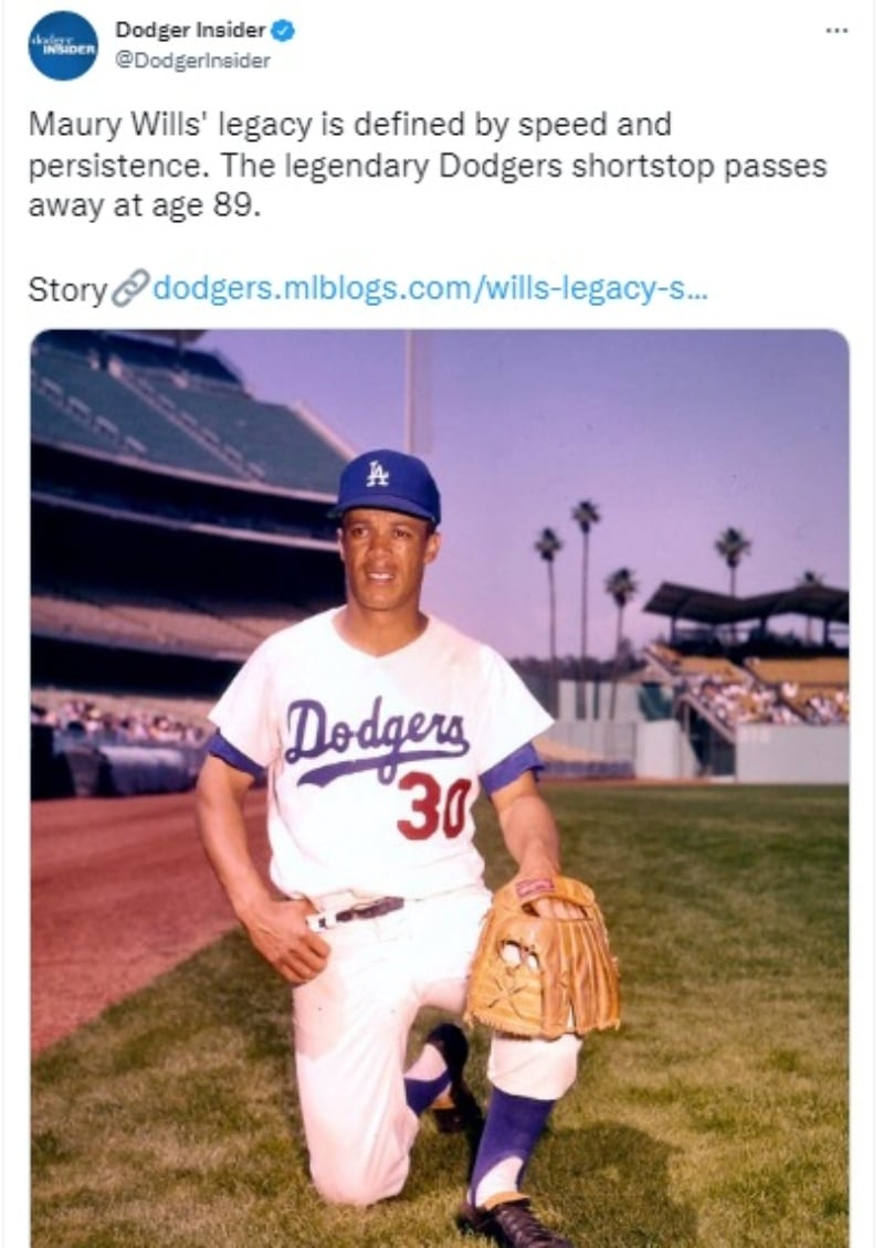 Muere beisbolista Maury Wills: leyenda de los Dodgers