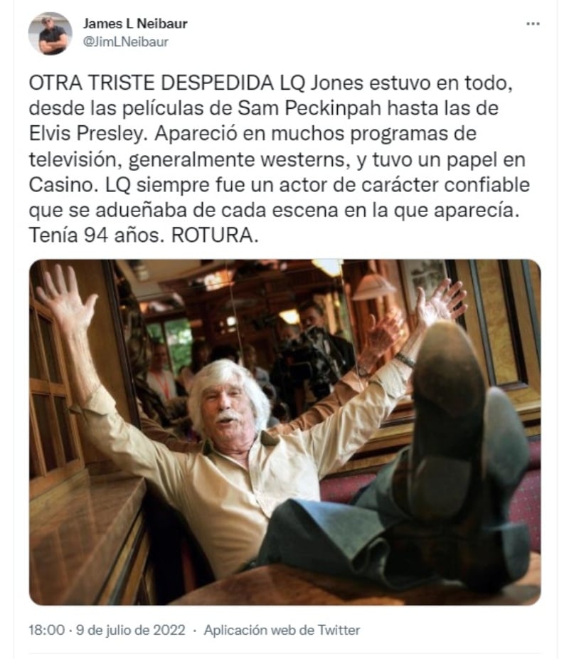Muere actor LQ Jones: ¿De qué murió?