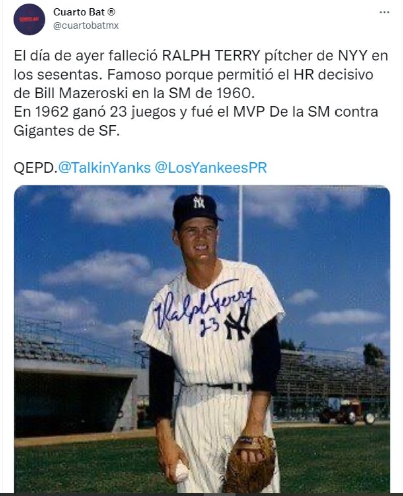 Ralph Terry Yankees Dies: Great Deeds
