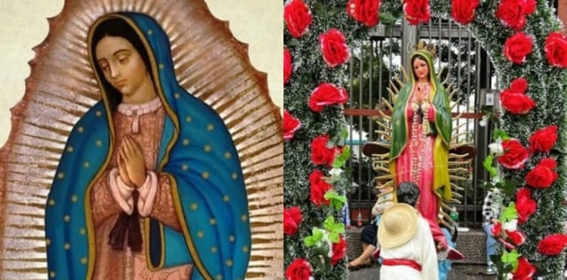 What is depicted on the mantle of the Virgin of Guadalupe?