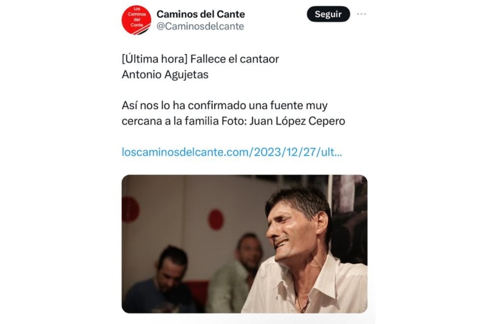 Antonio Agujetas, cantante, muerto, luto, MundoNow
