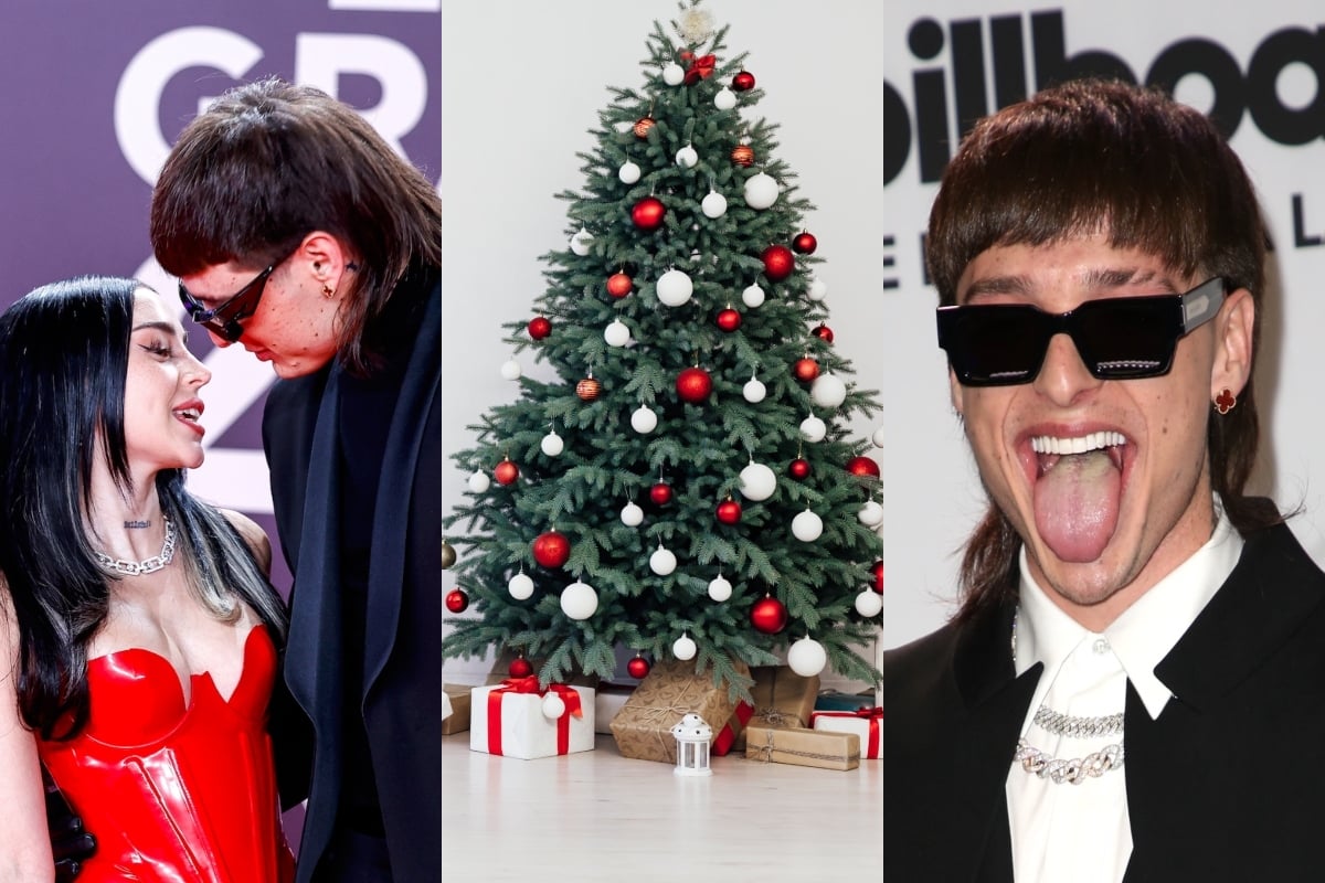 Peso Pluma y su árbol de Navidad, Peso Pluma, Nicki Nicole, Navidad, Árbol de Navidad
