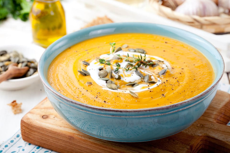 Roasted pumpkin. carrot, soup, food, fall