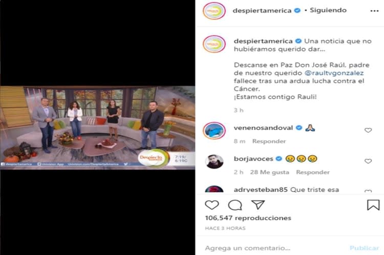 The same day that Raúl González announces the death of his father, Karla Martínez asks his followers to smile
