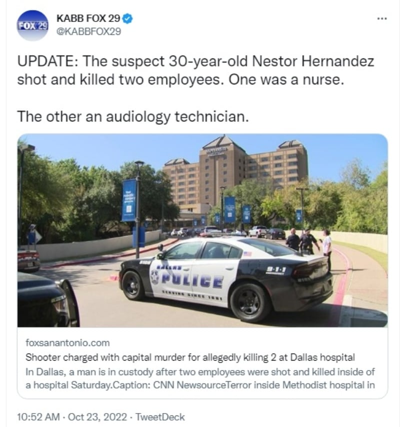 Identifican al responsable del tiroteo en hospital de Dallas