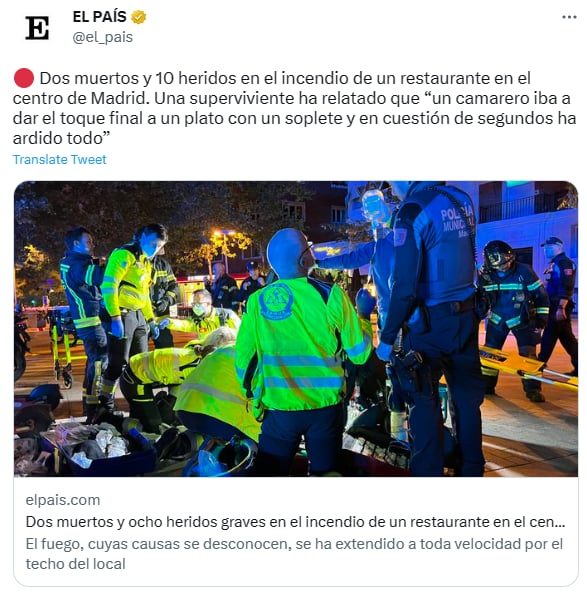 Incendio restaurante España
