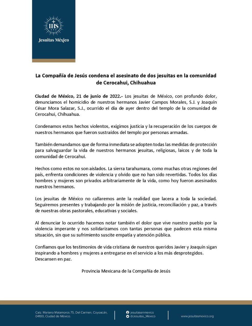 Gobierno de México reacciona tras asesinatos de sacerdotes