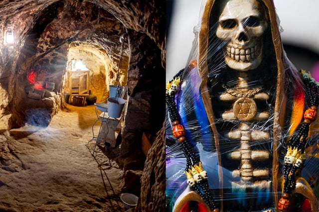 They find illegal tunnels with altars to Santa Muerte where they stole hydrocarbons